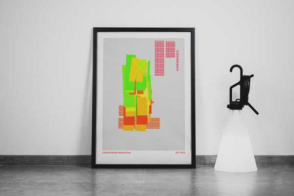 Destroyed Colors minimalist Danish art poster with soft intense colors on enhanced matte paper. Framed poster.