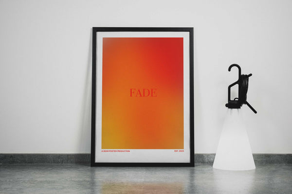 Flaming Fade minimalist Danish art poster with soft red gradients on enhanced matte paper. Framed poster.